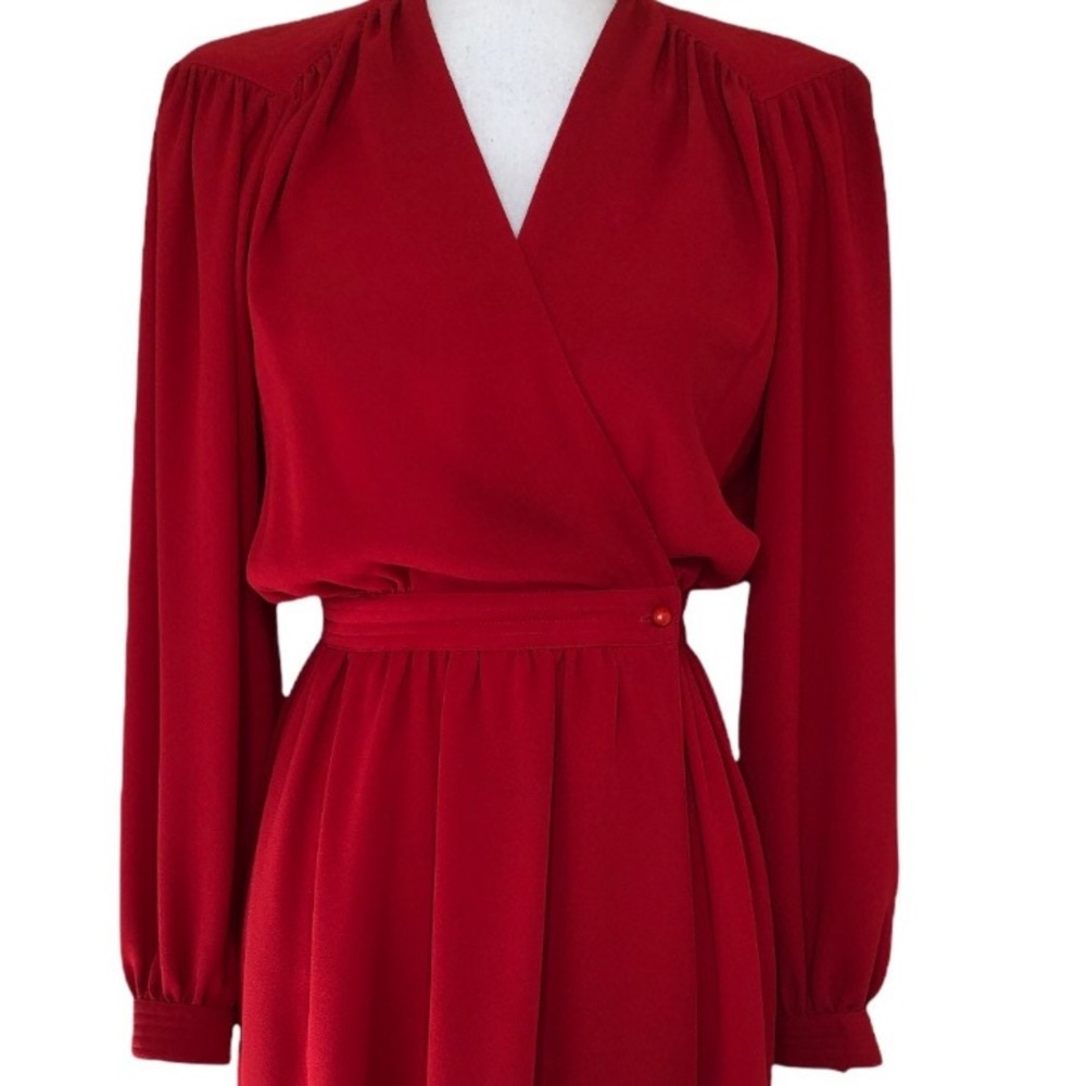 Vintage 70s 80s Pierre Cardin Boutique Dress Small Red Giving 1940s Vibes